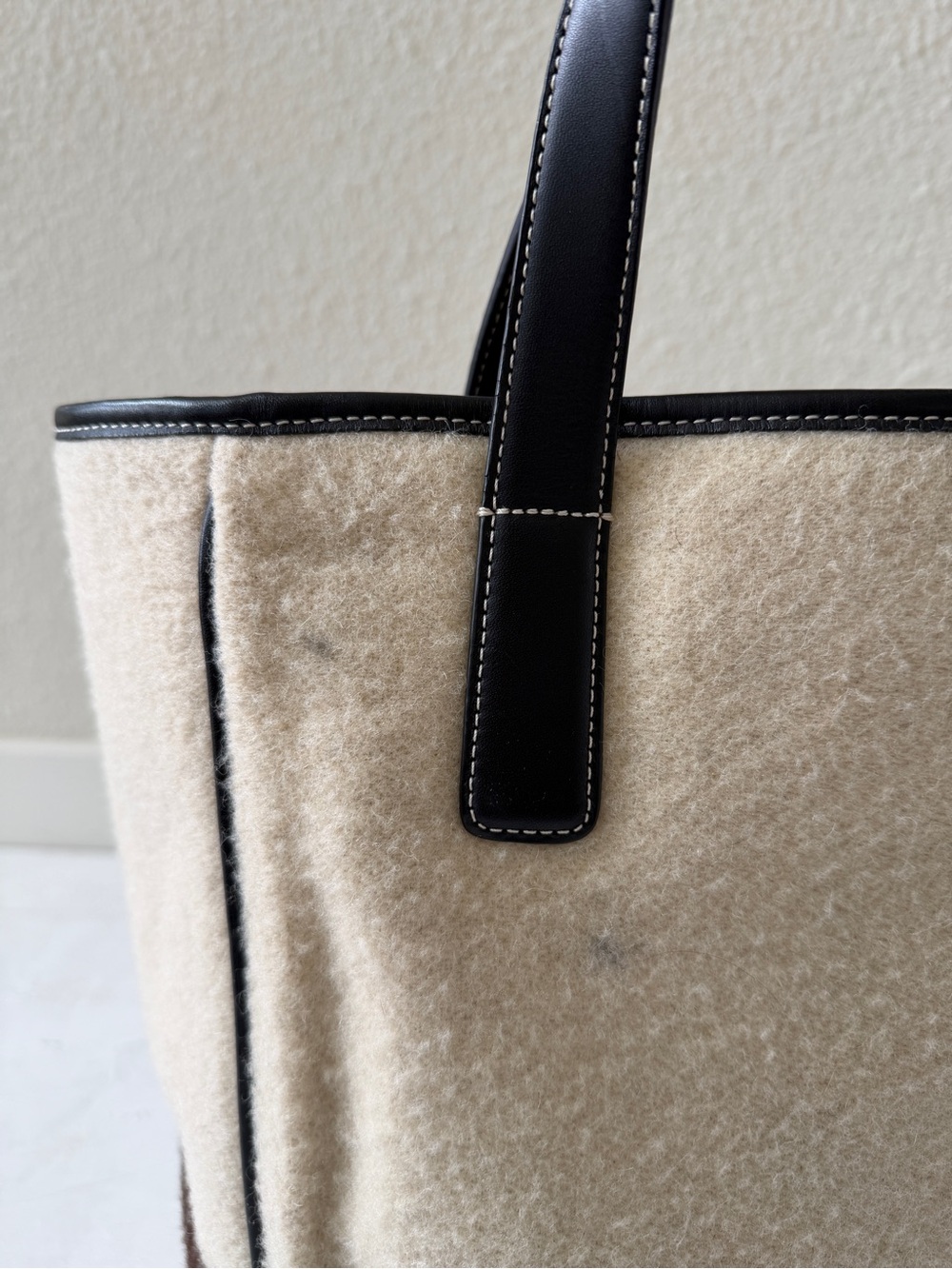 Coach Tote Bag Wool Ivory Brown Bag Top Leather Top Handles - Picture 3 of 12